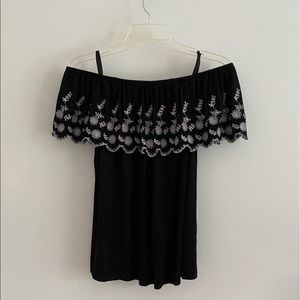 Embroidered Off The Shoulder Knit Top
